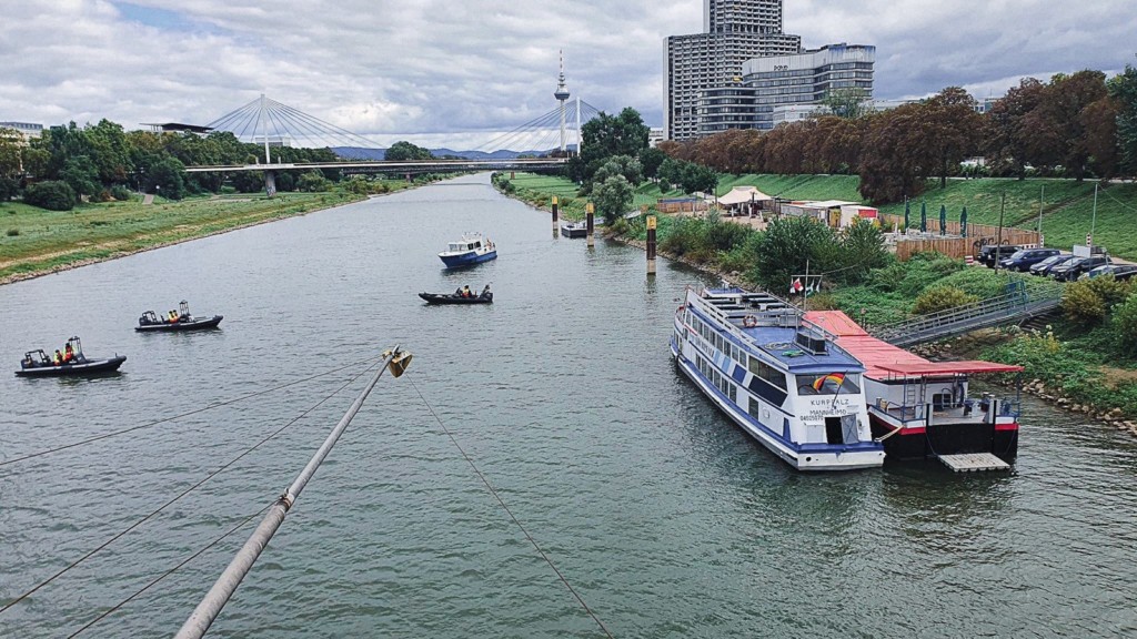 Mit zahlreichen Booten begleitete die Polizei den Ausflug des rechtsextremistischen Verdachtsfalls | Foto: OAT Mannheim