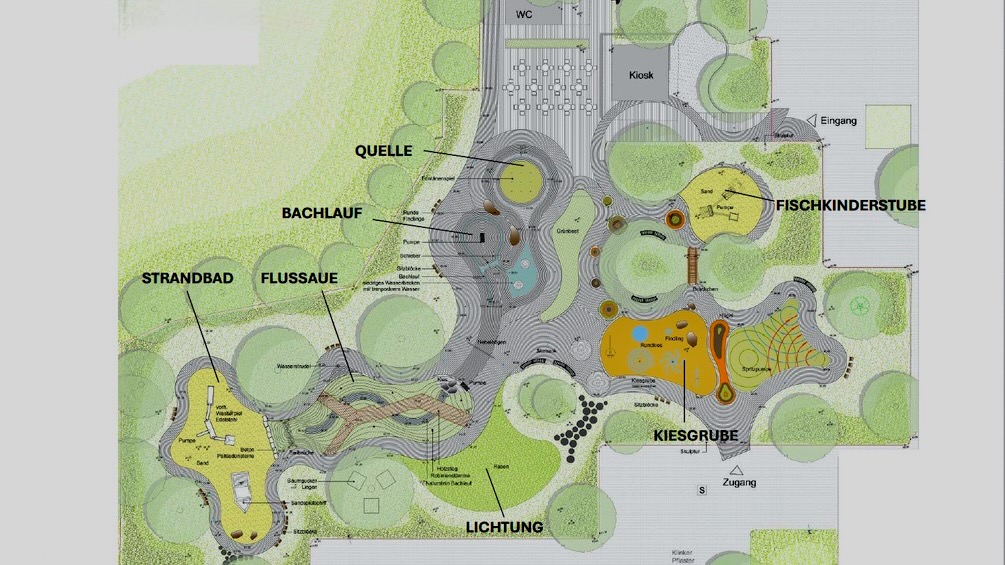 plan neuer wasserspielplatz herzogenriedpark - Neuer Wasserspielplatz: Auf Minigolf folgt Maxi-Flusslandschaft